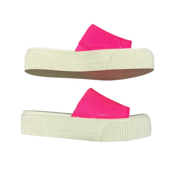 Jessica Simpson Ezira Open Toe Embellished Neon Pink Platform Sandal Size 6 - Picture 3 of 8